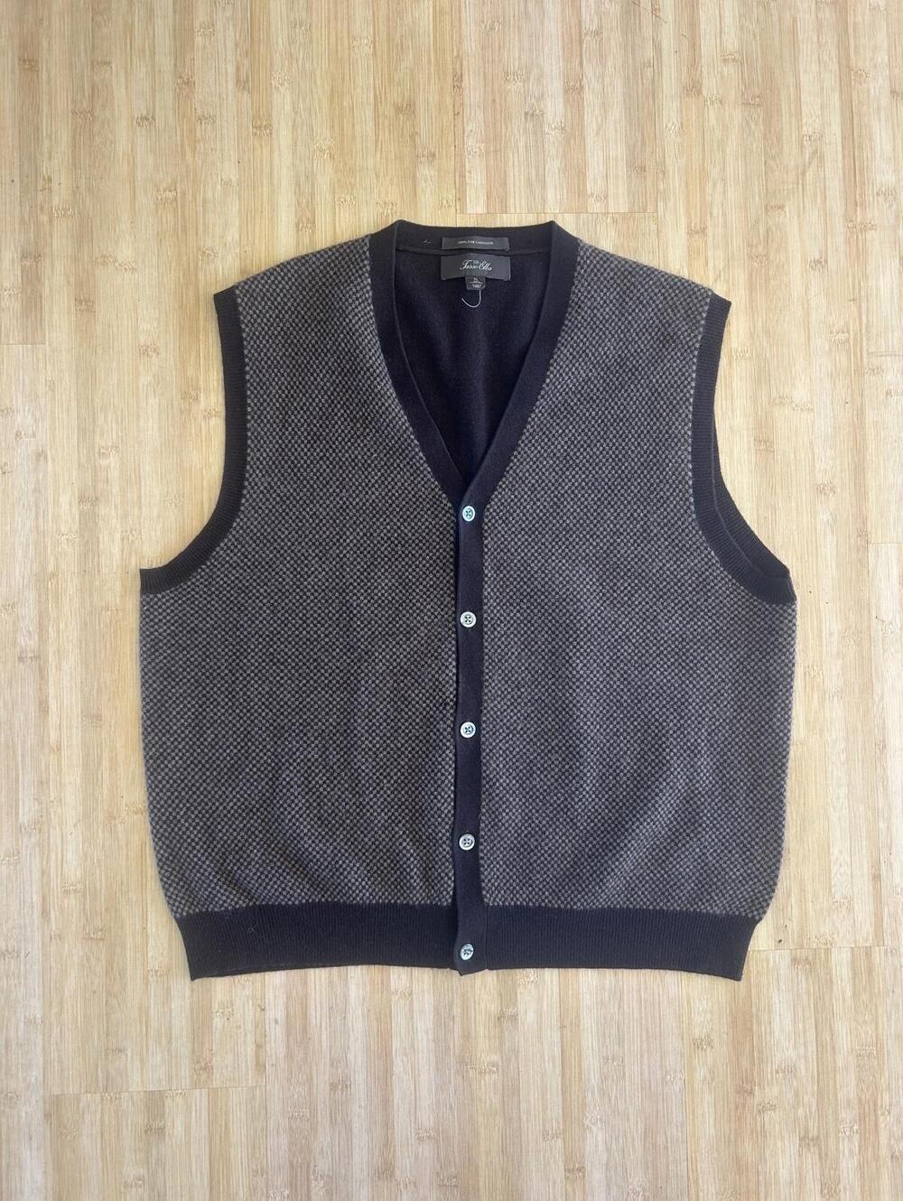 Tasso Ella Men’s Vintage Cashmere Vest XL Brown Tan Subtle Print Classic